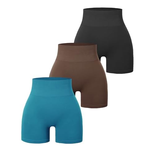 JOLLMONO 1-3 Pack Workout Shorts Women Scrunch Butt Lifting Biker Shorts Seamless Gym Workout Yoga Shorts Small 3-pack Black / Coffee / Turquoise