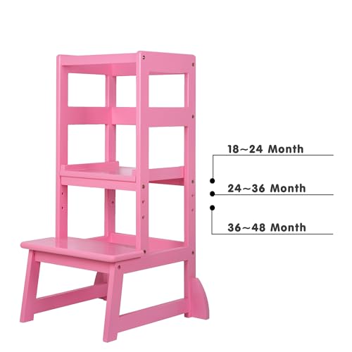 SDADI-Mothers-Helper-Adjustable-Height-Kitchen-Step-Stool-Children-Kids-Toddlers-Counter-Level-Learning-Stool-for-Kitchen-Bathroom-Pink SDADI Mothers Helper Adjustable Height Kitchen Step Stool Children Kids Toddlers Counter Level Learning Stool for Kitchen Bathroom Pink