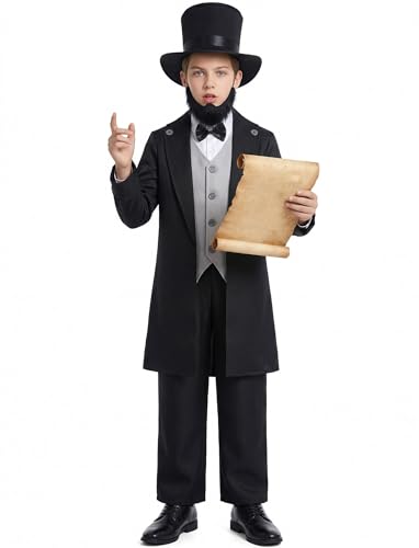Gortykor Kids Abraham Lincoln Costume California Costumes for Boys Presidents Day Halloween Cosplay Costume (12-14 Years)