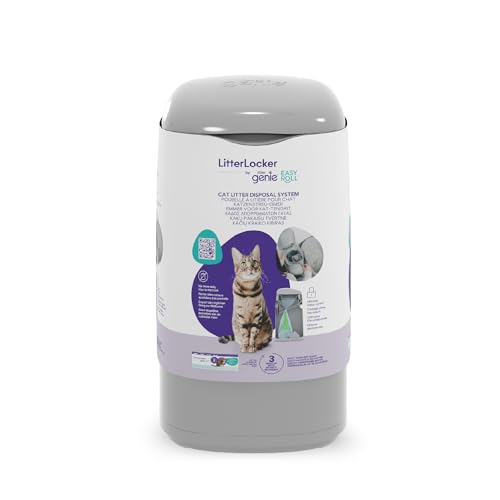Litter Genie Easy Roll, LATEST VERSION of the LitterLocker cat litter bin, now with convenient tear-off bags, larger filling opening, new modern design