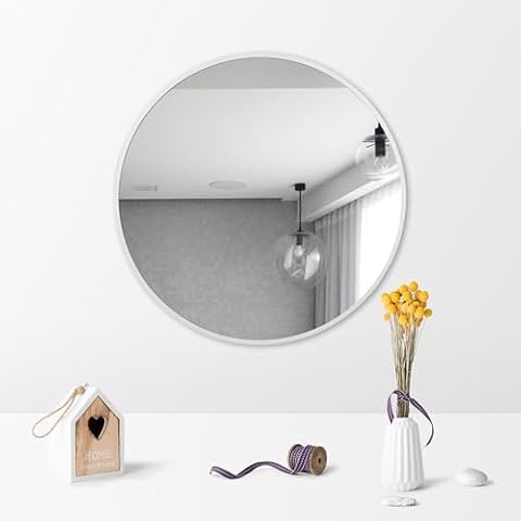 IOMOR White Circle Vanity Mirror for Wall 20 Inch - Round Mirror for Over Sink Wall Mirror for Bathroom, Entryway, Living Room, Hallway, Bedroom Decor Small Mirror Cover