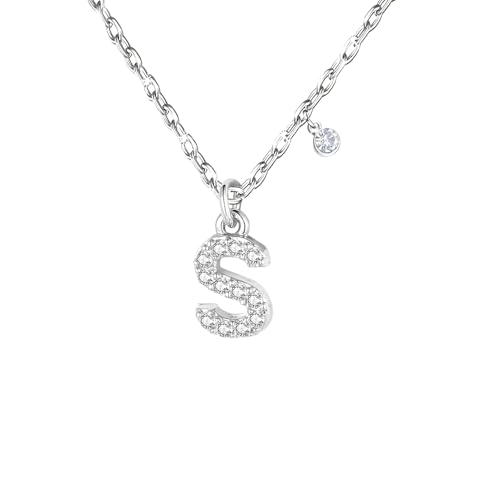 GUOYU 26 Collier Initiale Lettre d'Anniversaire pour Femme Fille, Collier avec Lettre en Zircons d'Argent Pendentif, Personnalisation Idées Cadeaux...
