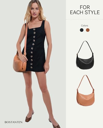 Image of BOSTANTEN Purses for Women Crescent Crossbody Bag Vegan Leather Shoulder Hobo Handbag Adjustable Strap