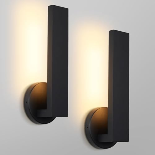 Image of Aluminum LED 18W Modern Wall Sconces Set of 2 Matte Black Waterproof Sconce Wall Lighting Indoor Outdoor Hardwired Wall Lights for Office,Porch, Bedroom, Bathroom, Living Room,Stairway