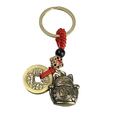 Imagen de Llavero Gato Japonés de la Suerte color Bronce Llaveros Miau de la Suerte color Oro Bronceado Chino Accesorio de llaves amantes de la Suerte