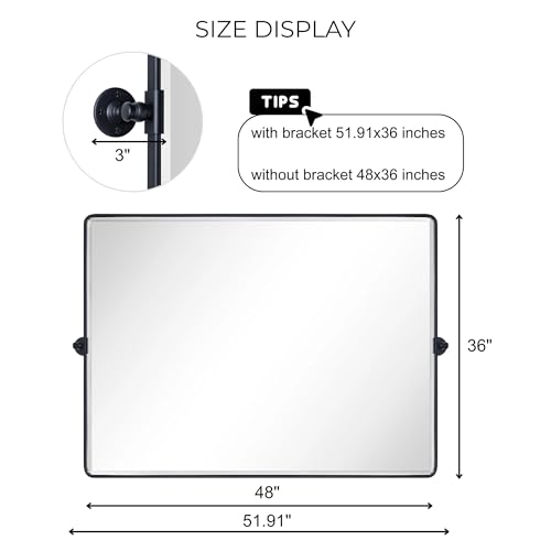 Image of TEHOME Matt Black Horizontal Pivoting Bathroom Vanity Mirror Large Black Metal Framed Rectangle Tilting Beveled Vanity Mirrors for Wall, Overall 51.91 x 36 inches (Mirrror 48 x 36 inches)
