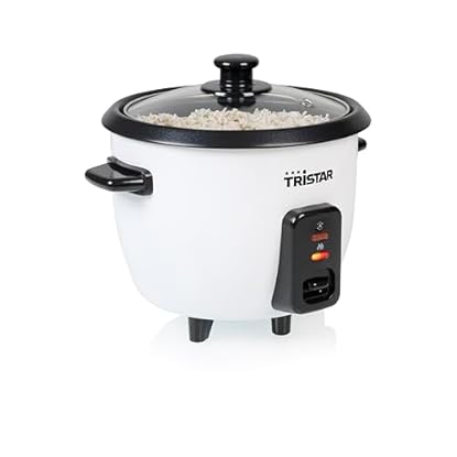 Foto di Tristar Cuociriso 0,6 L, Pentola Interna Antiaderente, Mantenimento in Caldo e Spegnimento Automatico, Design Compatto, Con Misurino e Cucchiaio, 300 W, RK-6142