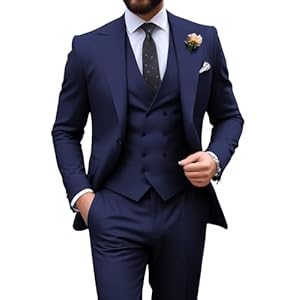 Mens Suit Slim Fit 3 Piece Double Breasted Suit Men Formal Tuxedo Set Casual Wedding Prom Groom Suits