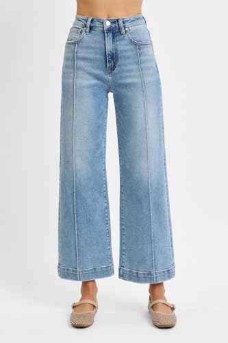 Dreamkue-Risen Women's High Rise Crop Wide Leg Jeans Stretch Denim2