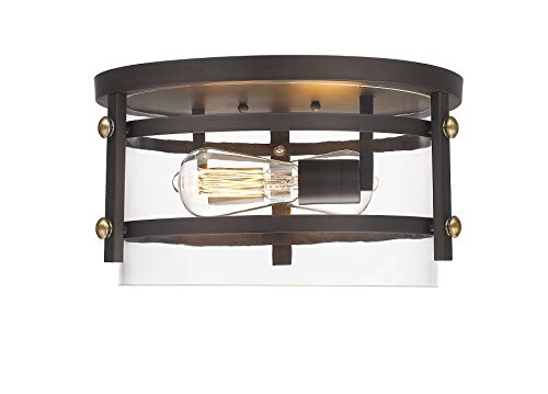 Odeums Flush Mount Close to Ceiling Lights, 2-Lights Interior Exterior Ceiling Lights Fixture, Antique Bronze Finish with Clear Glass for Bedroom Kitchen Island Dining Room Foyer Hallway
