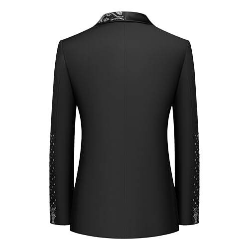 Kelaixiang Men's Black Blazer with Intricate Rhinestone & Sequins Design, Satin Notch Lapel, Double Breasted Suit Jacket2