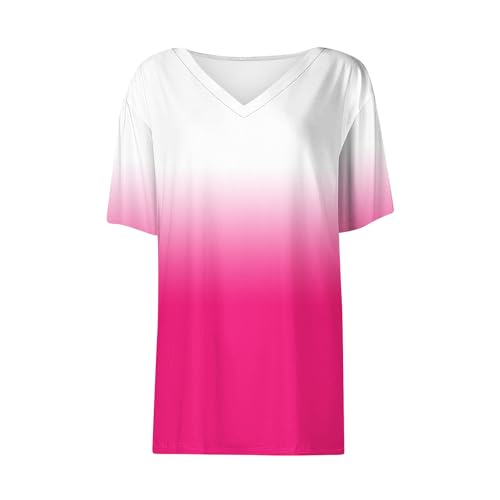 Womens Short Sleeve Neon T Shirts Summer Trendy Gradient Print V Neck Tops Casual Cute Ombre Tshirt Cute Blouses4