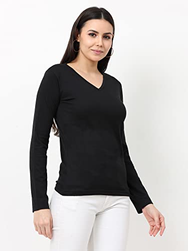 Image of Wafaa Women's Cotton Plain V Neck Full Sleeve T-Shirt