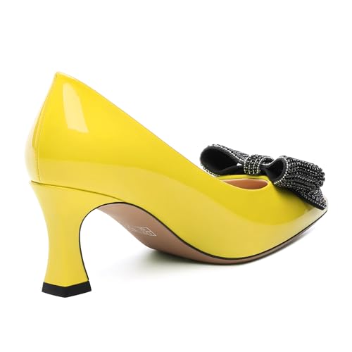 Image of Heels for Women Closed Patent Pointed Toe Bow Pumps Slip on Kitten Low Heels Wedding Party Dress Office Shoes 2.5Inch