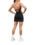 Beaufident Womens Summer Tennis Dress with Built Shorts Exercise Open Back Bodycon Dress for Golf Athletic Dresses Black