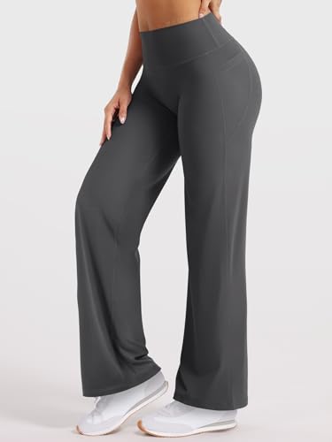 Image of YEOREO Ease Workout Leggings with Pockets for Women No Front Seam Straight Leggings High Waist Wide Leg Yoga Pants 29 inch / 31.5 inch