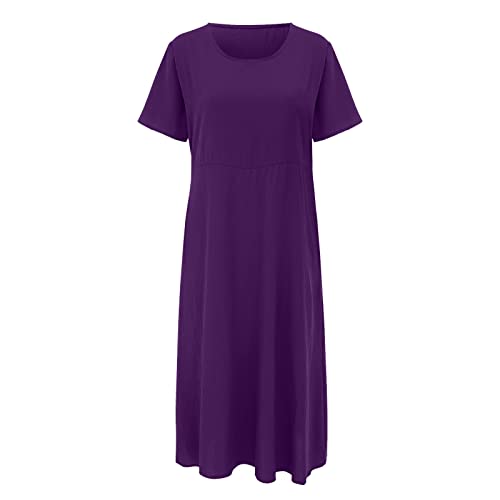 Robe décontractée fluide col rond vêtement ample été femme avec poches latérales