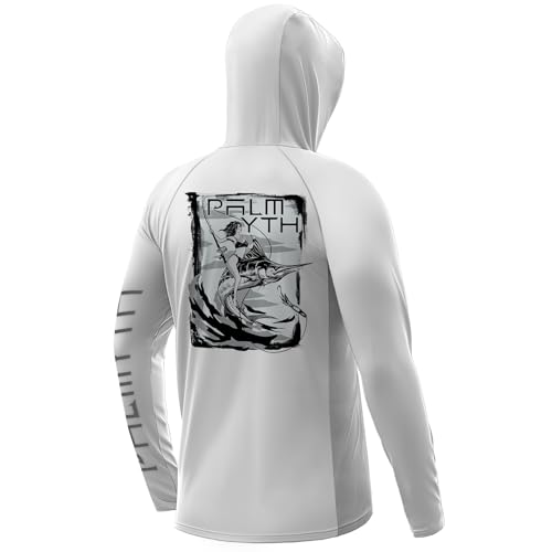 Palmyth Fishing Shirts for Men Long Sleeve Sun Protection Hoodie with UV UPF 50+ Neck Gaiter