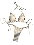 OURMENNA Women's Color Block Frill Bikini Sets Rope Detailing High Waist Summer Swimsuit Bathing Suit Apricot M