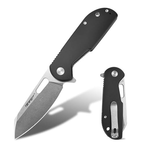 TONIFE Galaxy Mini cuchillo plegable con hoja de acero D2 y mango de aluminio, herramienta de bolsillo EDC para acampar, senderismo y supervivencia (lavado de piedra negra)