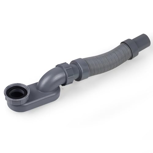 Flexible Freestanding Tub Drain Kit Low Profile Flat P Trap for 1 1/2 Bathtub & Shower Drain Pipe Easy Install Fits Freestanding Bath Tubs PVC Drain Hose Included