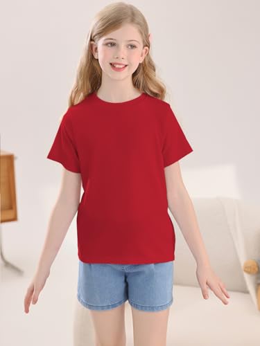 Girls Summer Short Sleeve T Shirts Kids Basic Tees Crewneck Tops 5-14 Years3