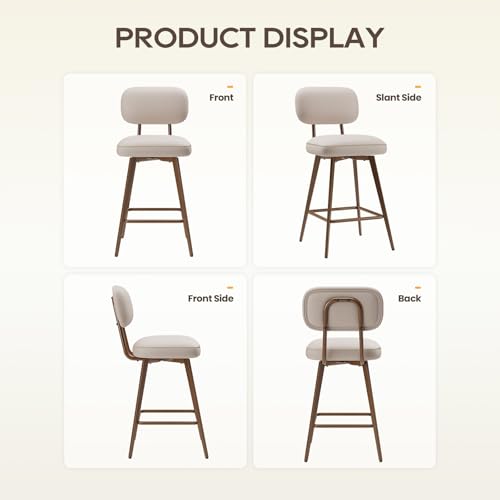 Image of MALOL 26 inch PU Leather Swivel Bar Stools Set of 4, Mid Century Counter Height Bar Chairs with Low Back and Metal Legs, Modern Bar Stool Chair for Kitchen Island, Beige