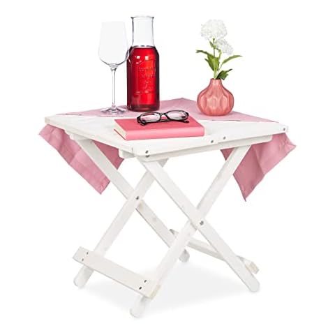 Relaxdays Mesa Plegable Madera Blanca Cover