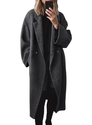 chouyatou Women's Winter Double Breasted Wool Coat Long Sleeve Notch Lapel Long Trench Coat (Large...