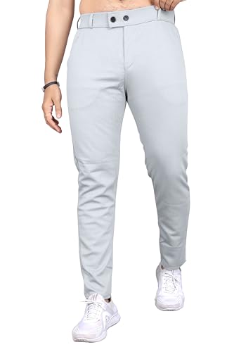 Image of Mehrang Men's Slim Fit Casual Trousers, Black, Cotton Blend, Side Pockets