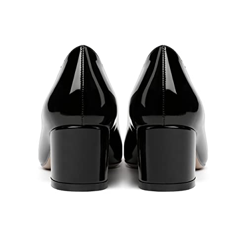 MERRORI Women's Patent Pointed Toe Slip On Solid Rhinestone Flower Block Chunky Low Heel Pumps Shoes 2 Inch4