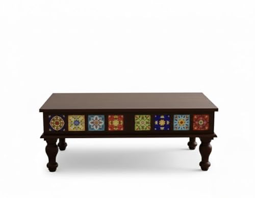 Image of Sheeshsam Wooden Center Coffee Table - Solid Wooden Coffee Table for Living Room - Tea Table Teapoy Center Piece for Home Sofa Center Table for Living Room (Walnut, Jesse)