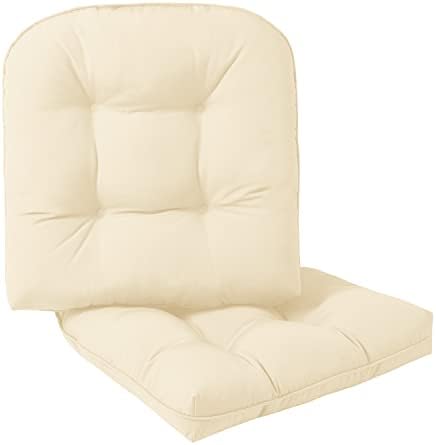 LOVTEX Indoor/Outdoor Tufted Seat Cushions for Patio Furniture Set of 2 Waterproof, 19x19 Beige Outdoor Chair Cushions - Overstuffed Patio Furniture Cushions for Wicker Chair with Round Corner