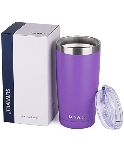 Image of SUNWILL Travel Coffee Tumbler 20 oz, Insulated Mug with Lid, Stainless Steel Cup for Hot and Cold Drinks, Powder Coated Purple