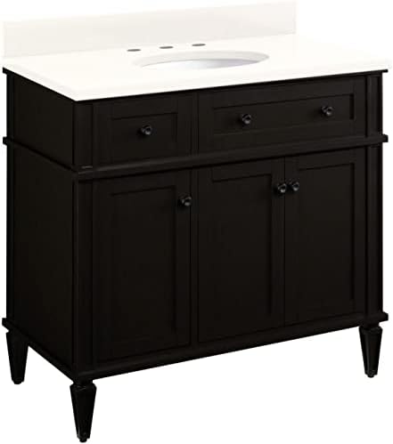 Signature Hardware 483586 Elmdale 36" Free Standing Single Basin Vanity Set with Mahogany Cabinet, Wood Vanity Top, and Porcelain Undermount Sink - 8" Faucet Holes - Charcoal Black/Arctic White