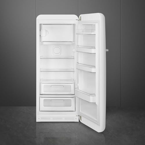 Image of Smeg FAB28 50's Retro Style Top Freezer Refrigerator with 9.93 Cu Total Capacity, Multiflow Cooling System, Adjustable Glass Shelves 24-Inches, Matte White Right Hand Hinge, FAB28URWHM3 Made In Italy
