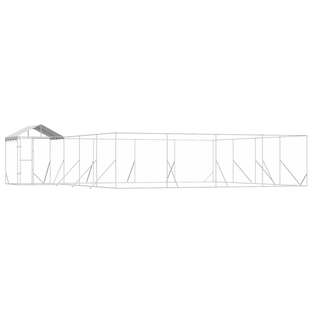 Cuccia per cani con tetto, per esterni, 10 x 8 x 2,5 m, argento zincato | Ampio recinto da giardino con porta richiudibile e tetto in polietilene resistente alle intemperie per piccoli animali.