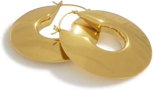 18K Gold Plated Sterling Silver Posts Oval Chunky Hoop Earrings For Women - Trendy Statement Thick Gold Hoops - Lightweight Dangle Earrings