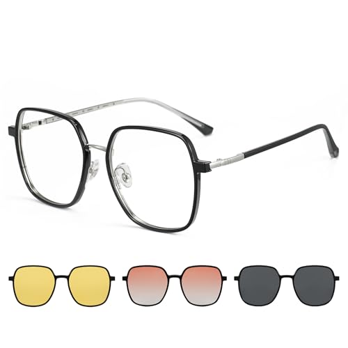 Cyxus Magnetic Clip-On Sunglasses Oversized Square TR Frame Men Women Blue Light UV400 Blocking Glasses Night Driving P1578