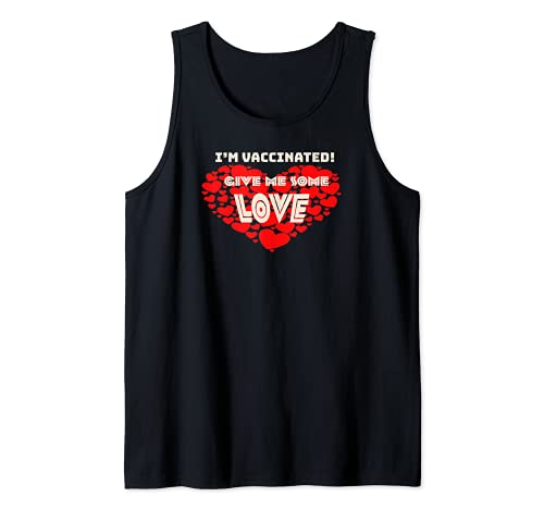 I'm Vaccinated Fun Design Heart Give Love Womens Youth Black Tank Top