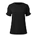 Women's Casual Short Sleeve T Shirt Round Neck Blouse with Ruffled Sleeves and Striped Details for Women (Black, M)