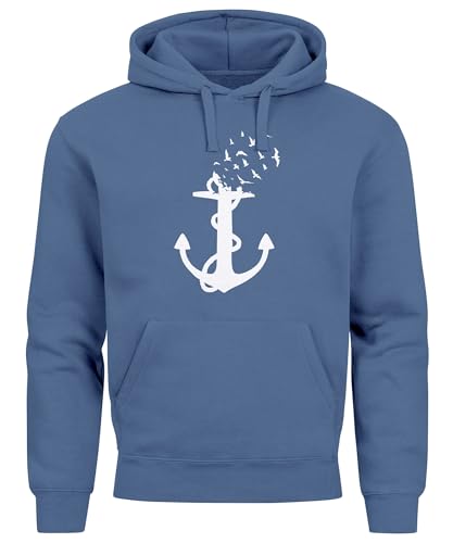 Neverless® Sudadera con capucha para hombre con estampado de ancla y pájaros, diseño de mar del norte, Ancla Pájaros Azul Índigo, XL