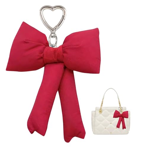 Image of Pink Bow Keychain Bag Charms Y2K Bowknot Plaid Keychains Coquette Aesthetic Purse Handbag Backpacks Charms (Red)