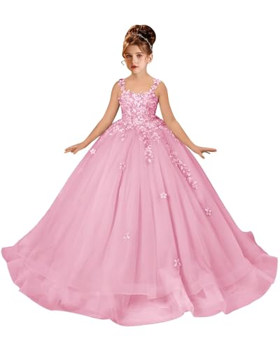 Pageant Dress Tulle Flower Girl Dresses for Wedding Flower Appliques Pageant Ball Gowns for Girls
