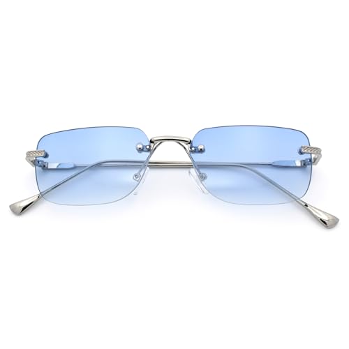 SA106 Retro Luxe Rimless Rectangle Metal Frame 90s Fashion Sunglasses