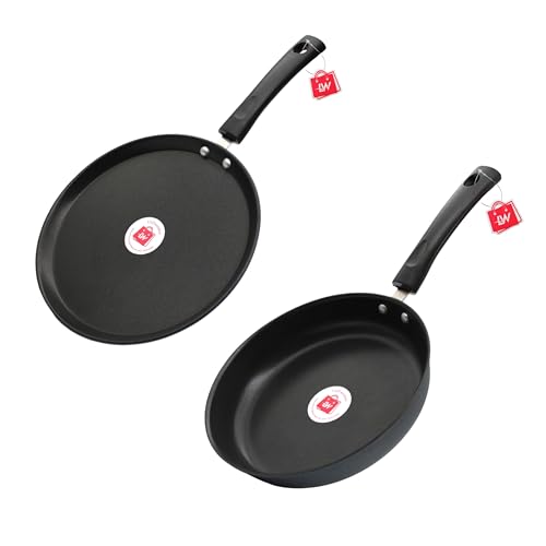 Image of LAZYwindow Nonstick Fry Pan 22cm & Tawa 24cm Combo, Black
