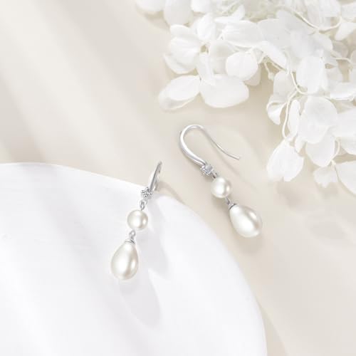 POPLYKE 8mm Pearl Earrings for Women 925 Sterling Silver Vintage Dangle Earrings CZ Pearl Jewelry Mother‘s Day4