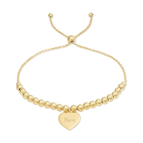 Women's Engravable Gold Heart Tag Bolo Bracelet, 9