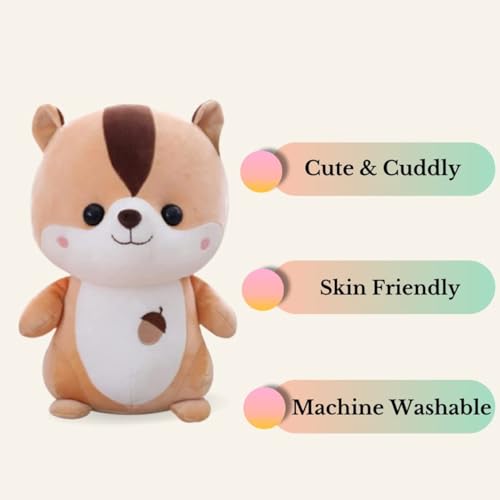 Image of Chubby Brown Squirrel Soft Toy, Set of 2 Cute Chipmunk Plush Teddy Stuffed Animal for Girls, Boys Kids, Birthday Gift, Nursery, Room Decor - 25 cm