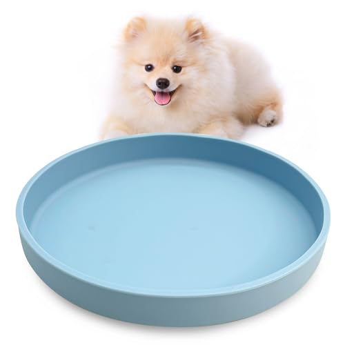 VCEPJH Silicone Dog Plates for Food Shallow Pet Bowl Flat Puppy Food Bowl Whisker Fatigue Cat Feeding Bowls Noiseless Dishes for Dry and Wet Food (Round Blue)